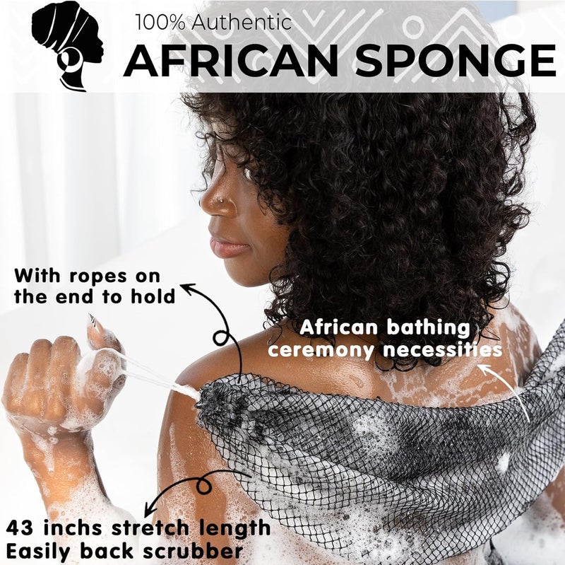 MINISENTIALS African Net Sponge Authentic - Afro Scrub Exfoliating Net Sponge with Knots - African Bath Sponges for Body Scrubber Exfoliator - Back Scrubber for Shower Bathing Accessories - Image 2